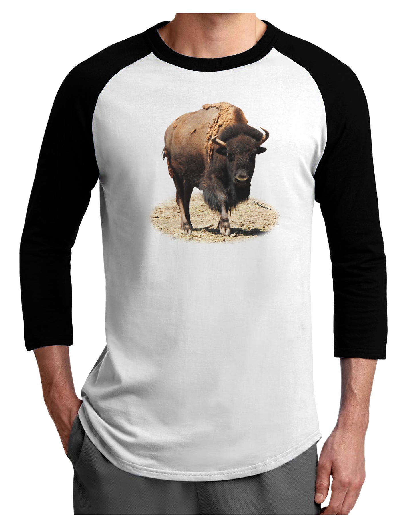 Strong Bison Cutout Adult Raglan Shirt-Raglan Shirt-TooLoud-White-Black-X-Small-Davson Sales