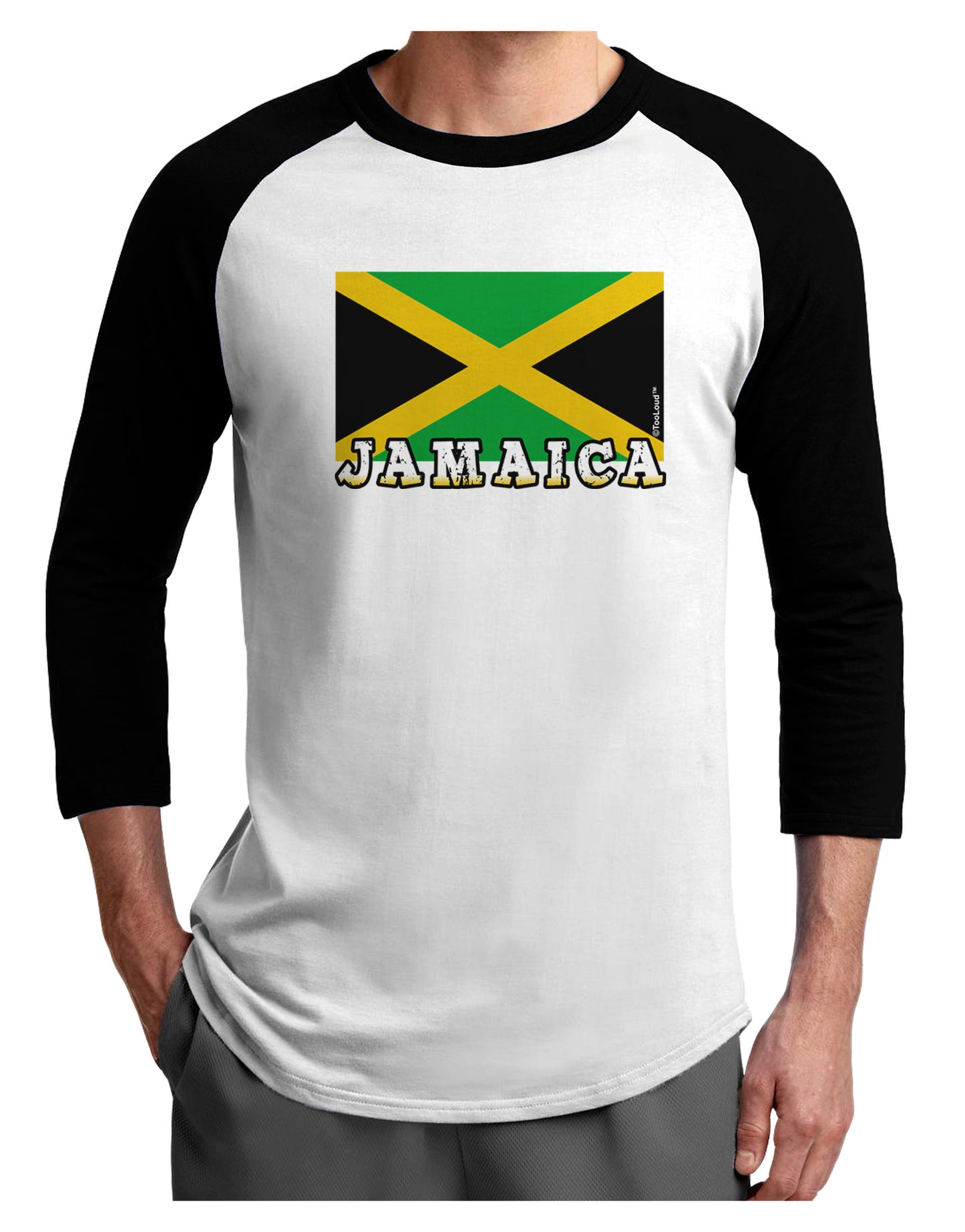 Jamaica Flag Adult Raglan Shirt-Raglan Shirt-TooLoud-White-Black-X-Small-Davson Sales