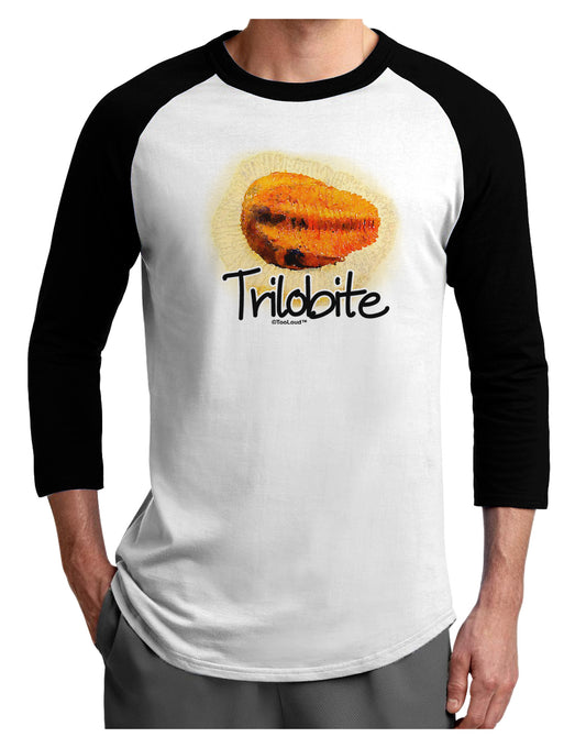 Trilobite Fossil Watercolor Text Adult Raglan Shirt-TooLoud-White-Black-X-Small-Davson Sales