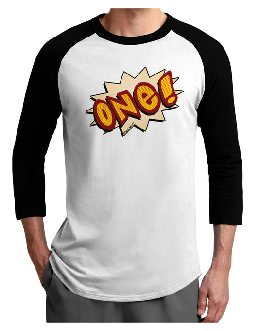 Onomatopoeia One Birthday Adult Raglan Shirt-TooLoud-White-Black-X-Small-Davson Sales