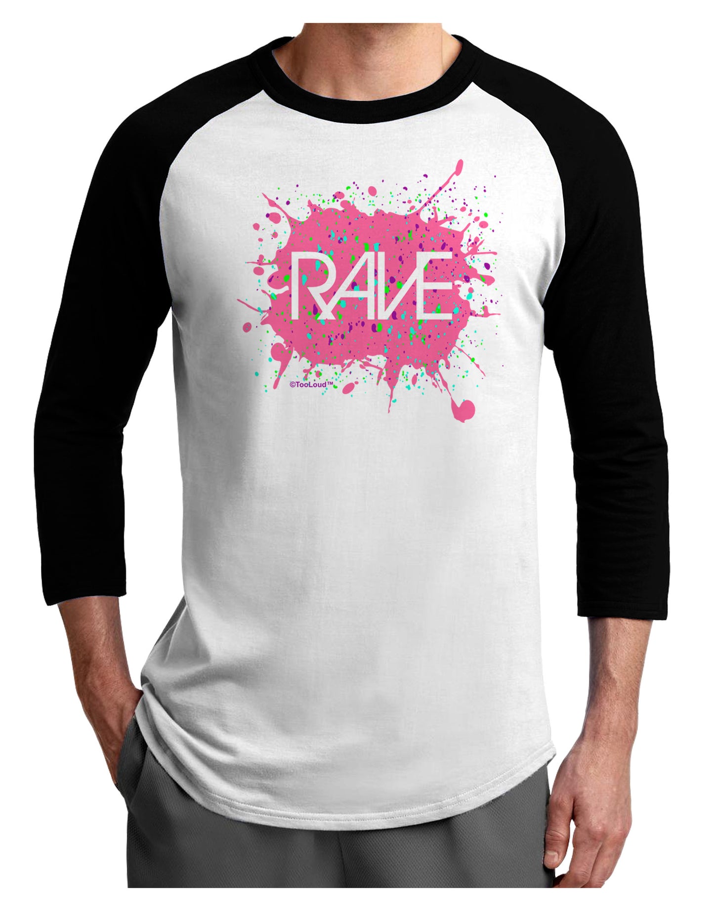 Rave Splatter Pink Adult Raglan Shirt-Raglan Shirt-TooLoud-White-Black-X-Small-Davson Sales