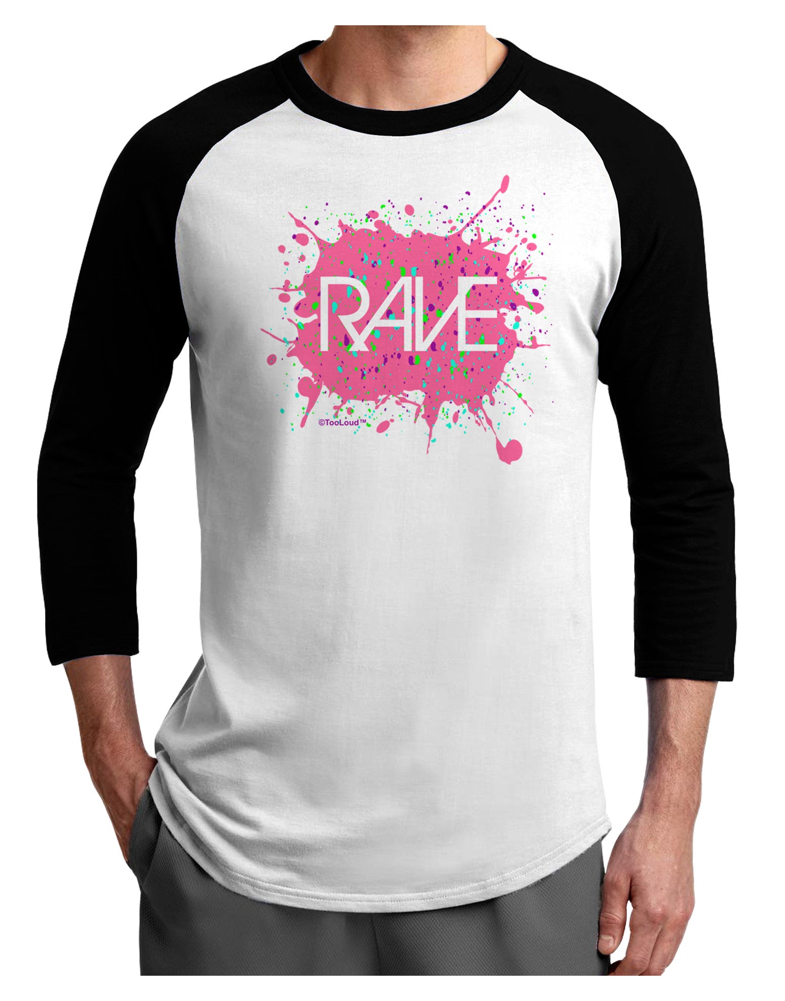 Rave Splatter Pink Adult Raglan Shirt-Raglan Shirt-TooLoud-White-Black-X-Small-Davson Sales
