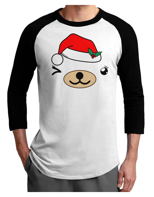 Kyu-T Face Beartholomea Santa Girl Bear Adult Raglan Shirt-Raglan Shirt-TooLoud-White-Black-X-Small-Davson Sales