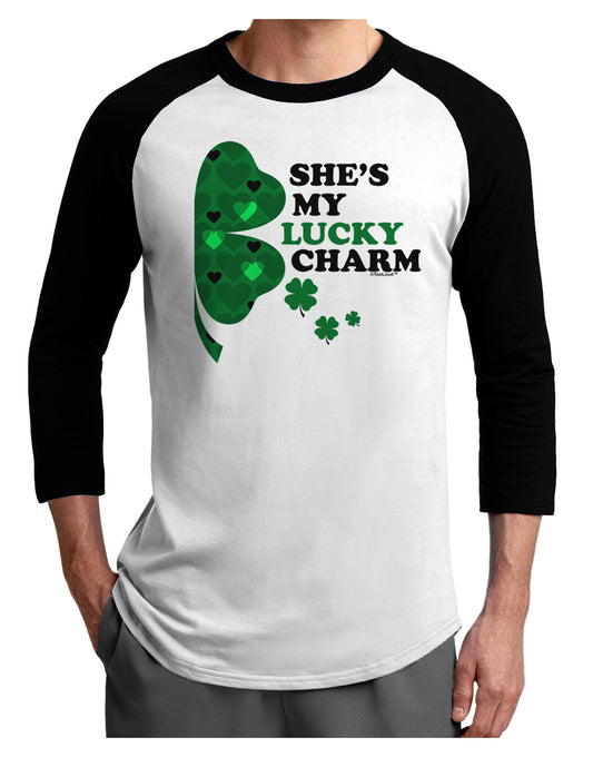 She's My Lucky Charm - Right Adult Raglan Shirt-Raglan Shirt-TooLoud-White-Black-X-Small-Davson Sales