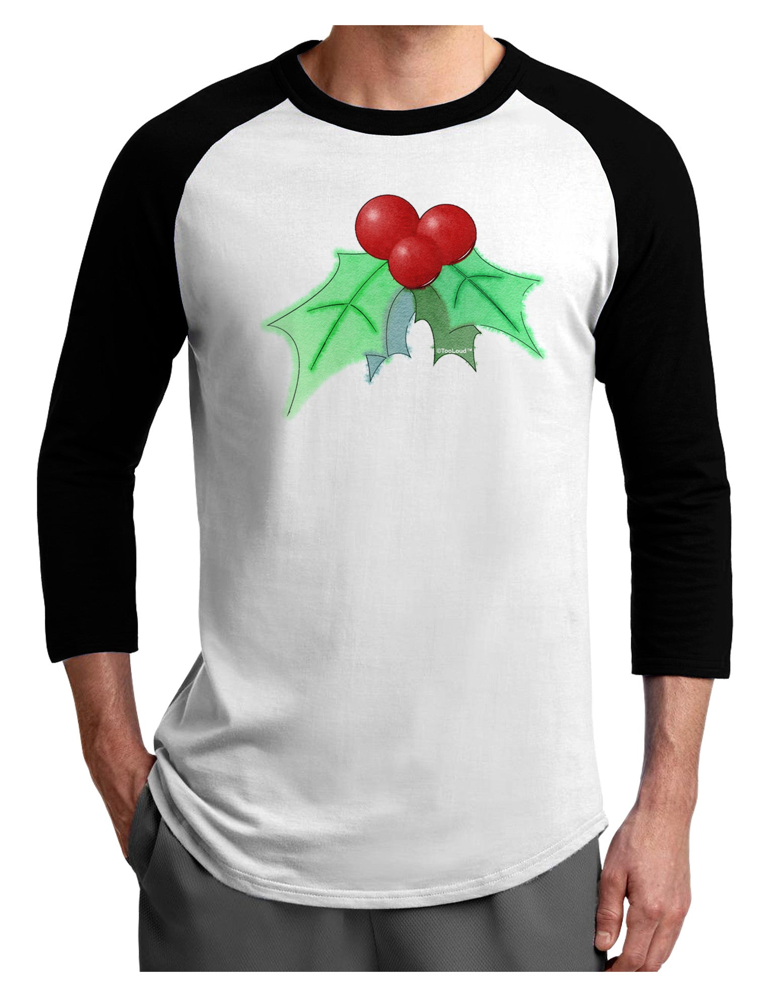 Holly Watercolor Adult Raglan Shirt-TooLoud-White-Black-X-Small-Davson Sales