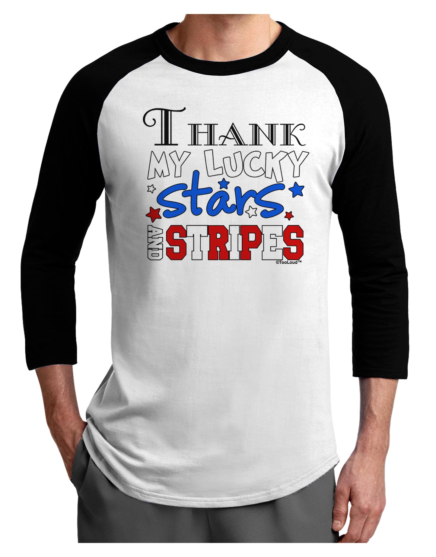 Thank My Lucky Stars and Stripes Color Adult Raglan Shirt by TooLoud-TooLoud-White-Black-X-Small-Davson Sales