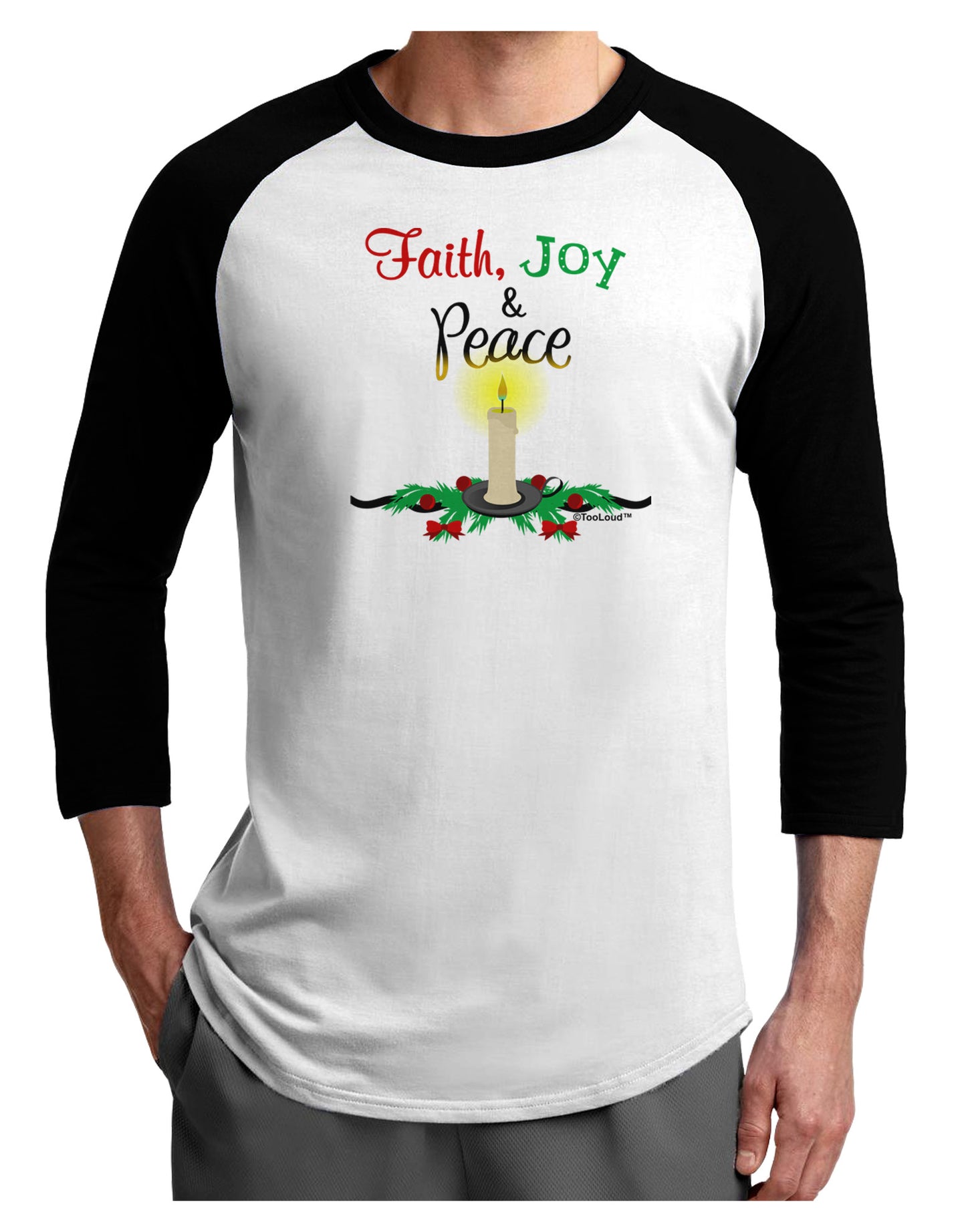 Christmas Candle with Text Adult Raglan Shirt-Raglan Shirt-TooLoud-White-Black-X-Small-Davson Sales