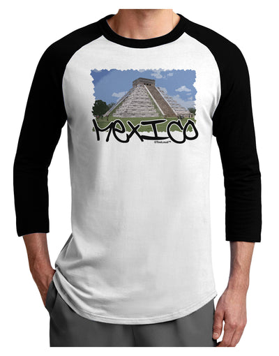 Mexico - Mayan Temple Cut-out Adult Raglan Shirt-TooLoud-White-Black-X-Small-Davson Sales