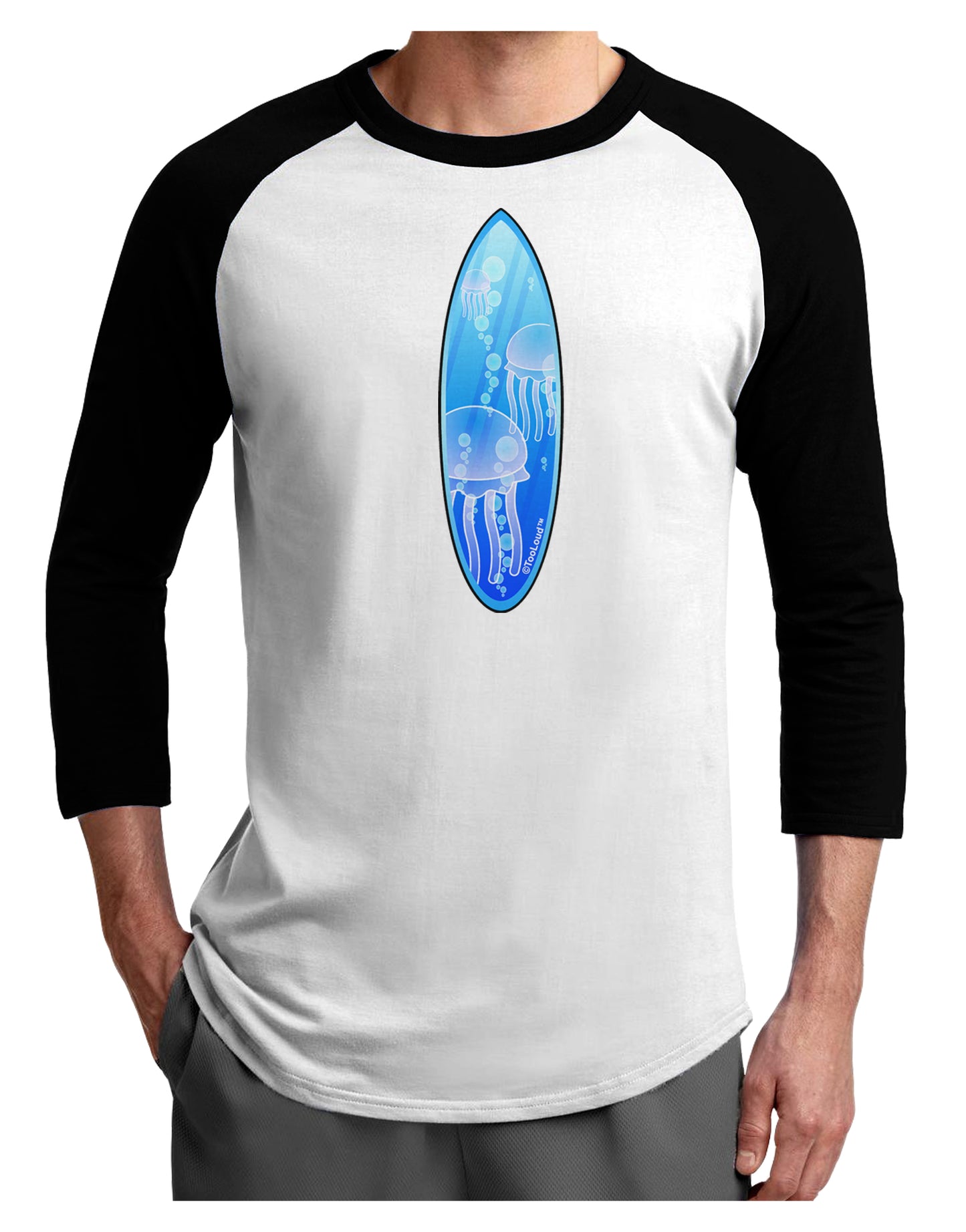 Jellyfish Surfboard Adult Raglan Shirt by TooLoud-TooLoud-White-Black-X-Small-Davson Sales