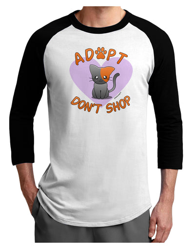 Adopt Don't Shop Cute Kitty Adult Raglan Shirt-TooLoud-White-Black-X-Small-Davson Sales