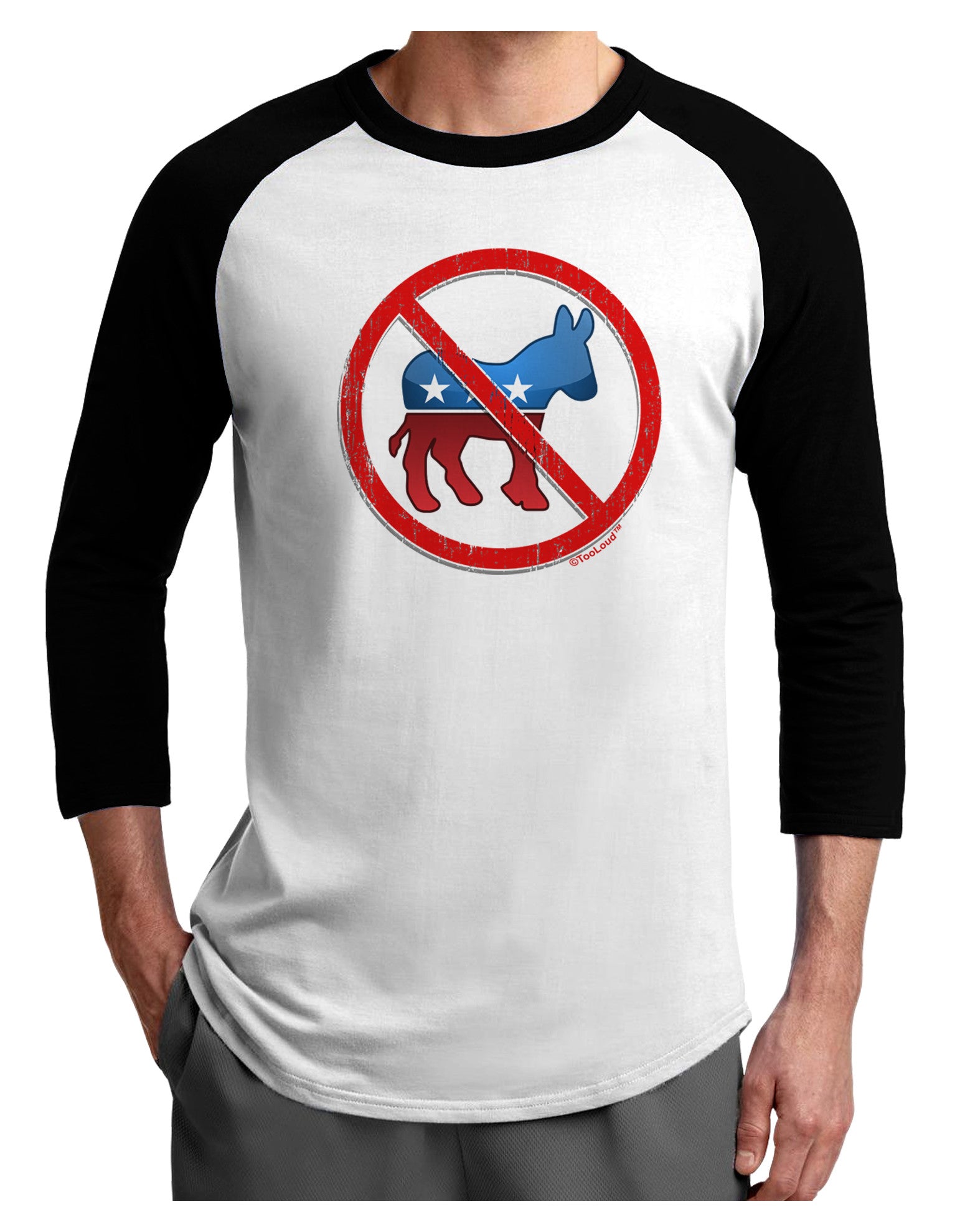 Distressed No Democrats Sign Adult Raglan Shirt-Raglan Shirt-TooLoud-White-Black-X-Small-Davson Sales