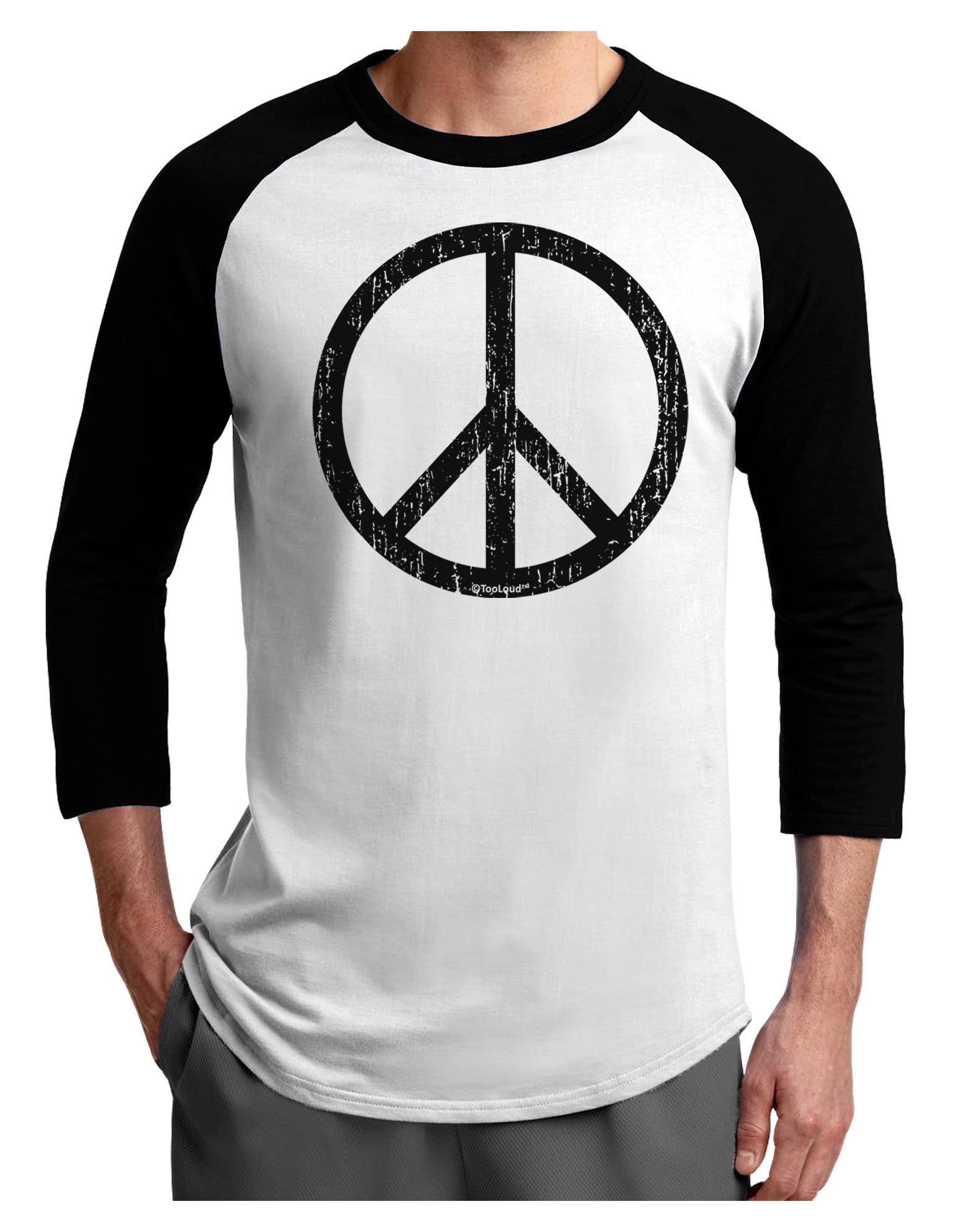 Peace Sign Symbol - Distressed Adult Raglan Shirt-TooLoud-White-Black-X-Small-Davson Sales