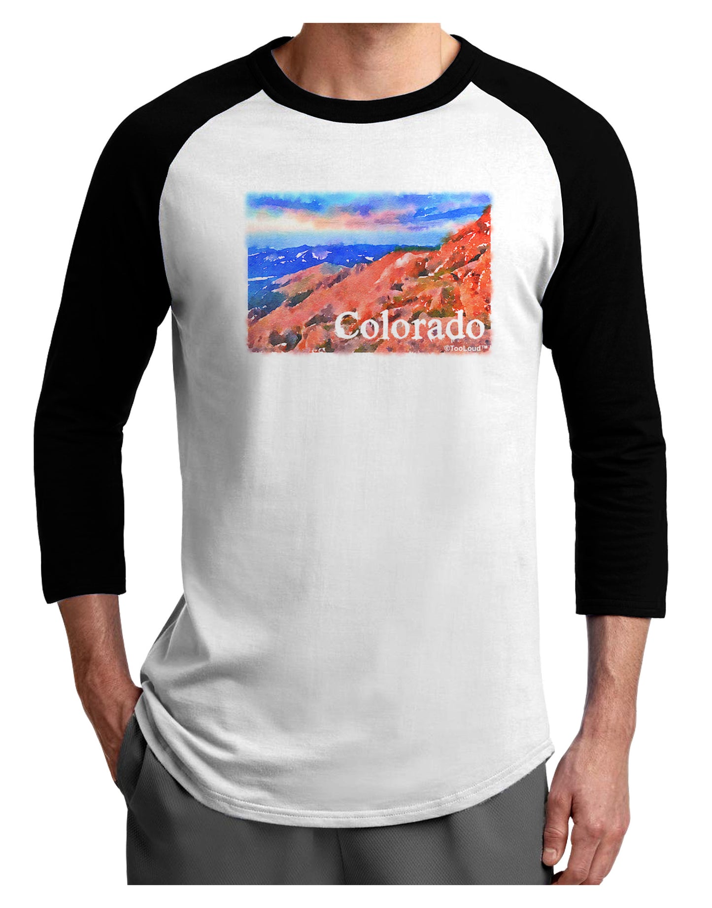 Colorado Mtn Sunset Soaked WaterColor Adult Raglan Shirt-Raglan Shirt-TooLoud-White-Black-X-Small-Davson Sales