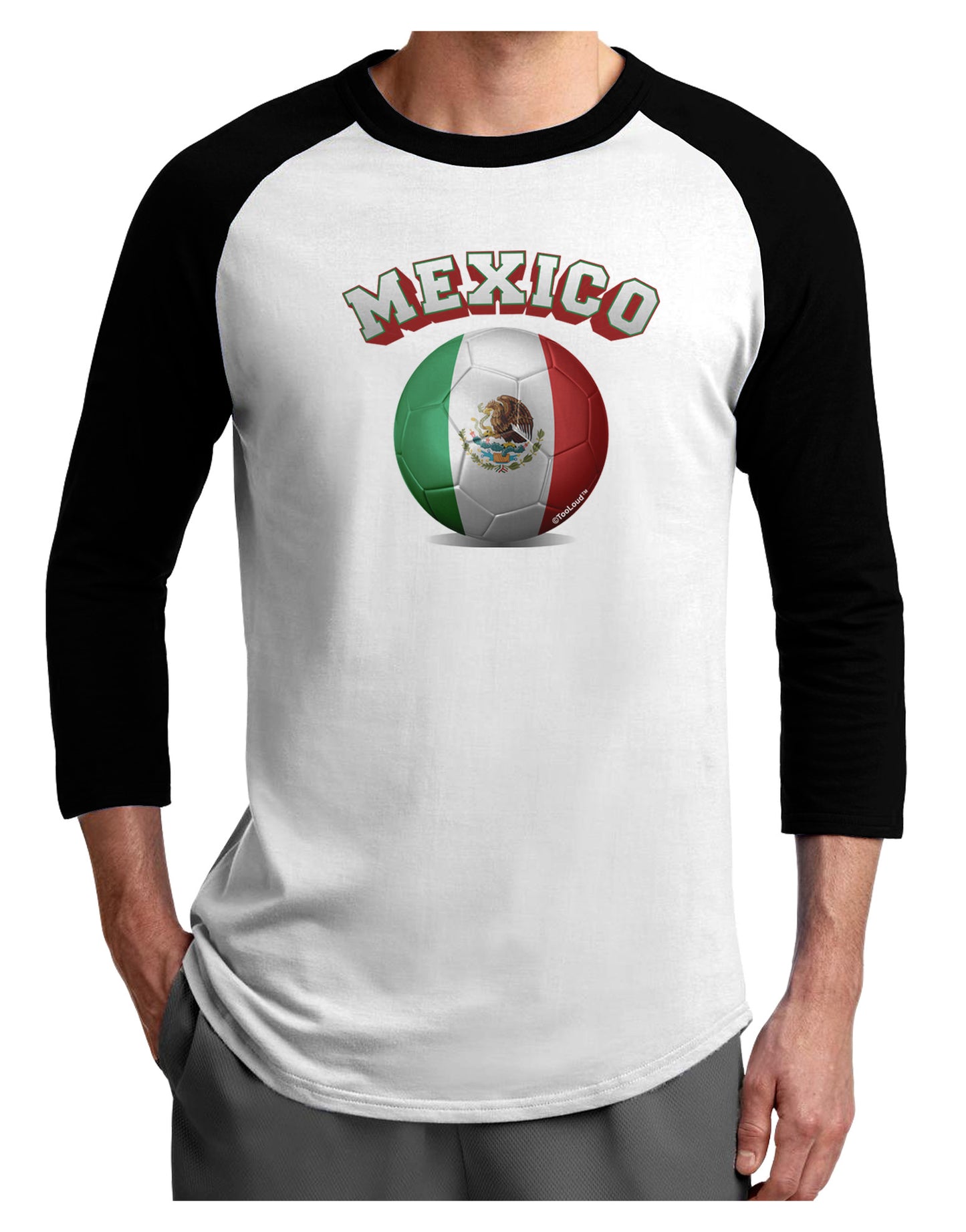 Soccer Ball Flag - Mexico Adult Raglan Shirt-Raglan Shirt-TooLoud-White-Black-X-Small-Davson Sales