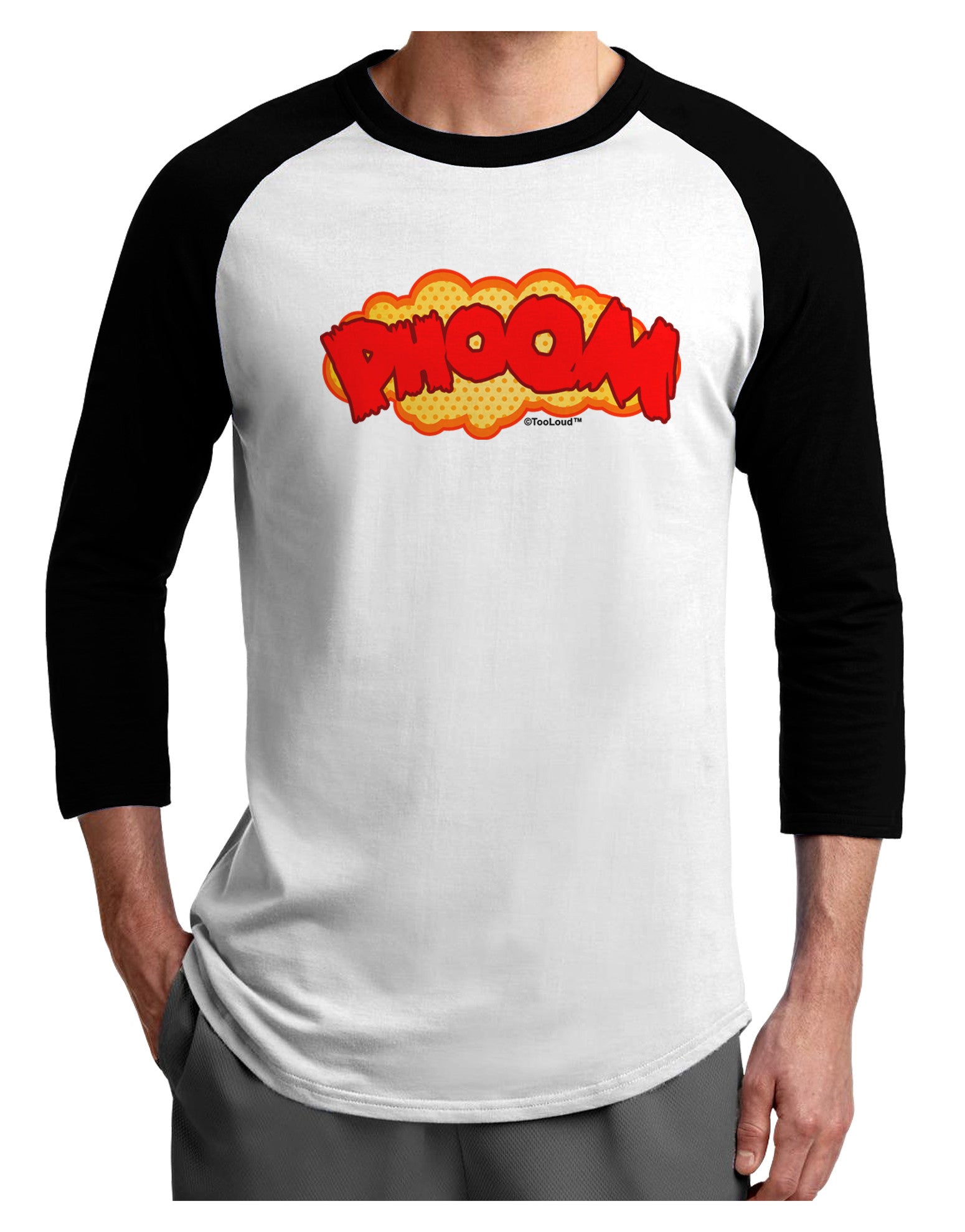 Onomatopoeia PHOOM Adult Raglan Shirt-TooLoud-White-Black-X-Small-Davson Sales