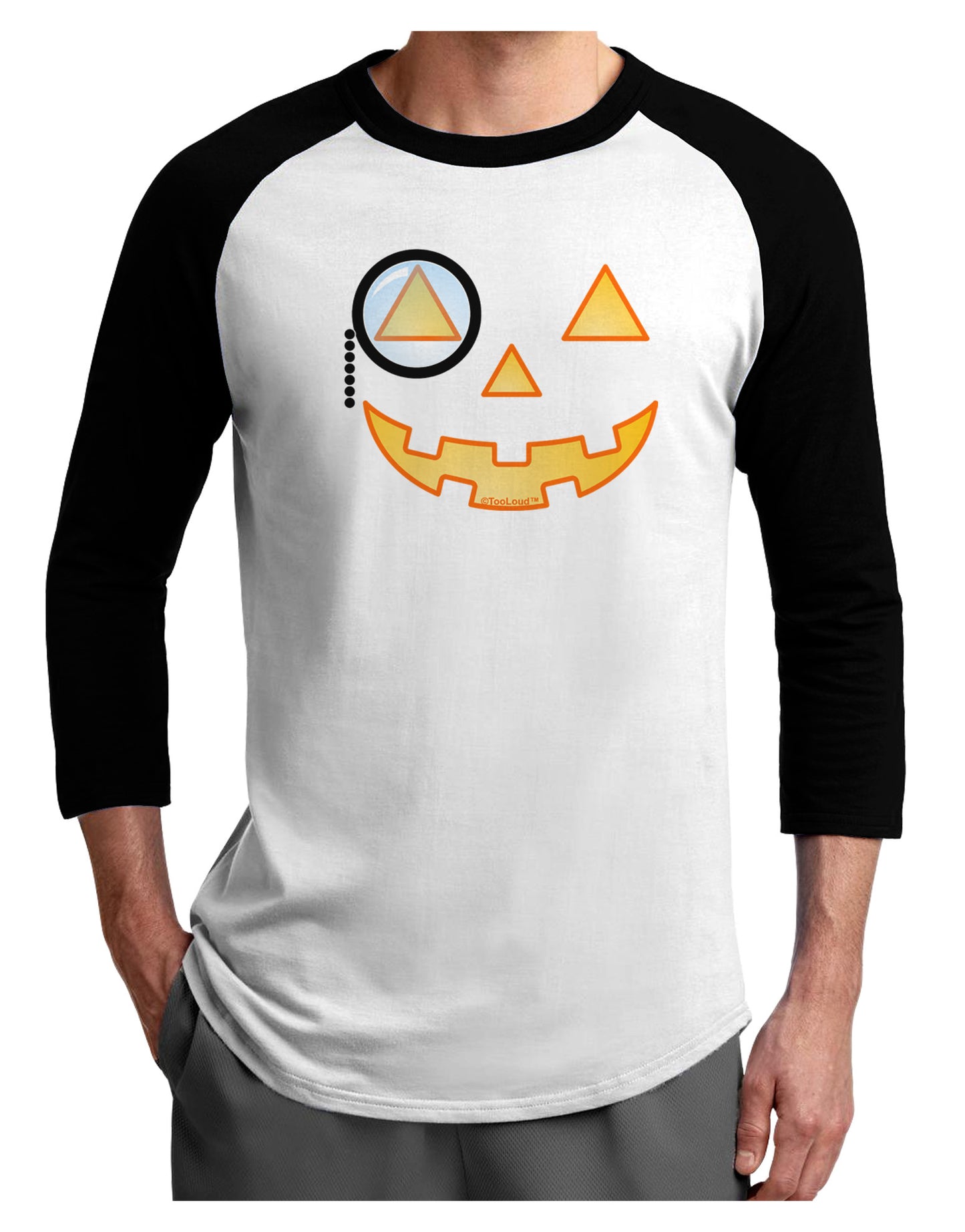 Monocle Jack-o-Lantern Color Adult Raglan Shirt-TooLoud-White-Black-X-Small-Davson Sales