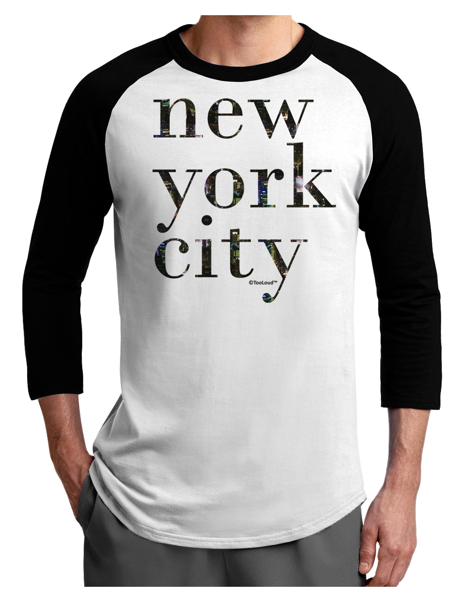 New York City - City Lights Adult Raglan Shirt by TooLoud-TooLoud-White-Black-X-Small-Davson Sales