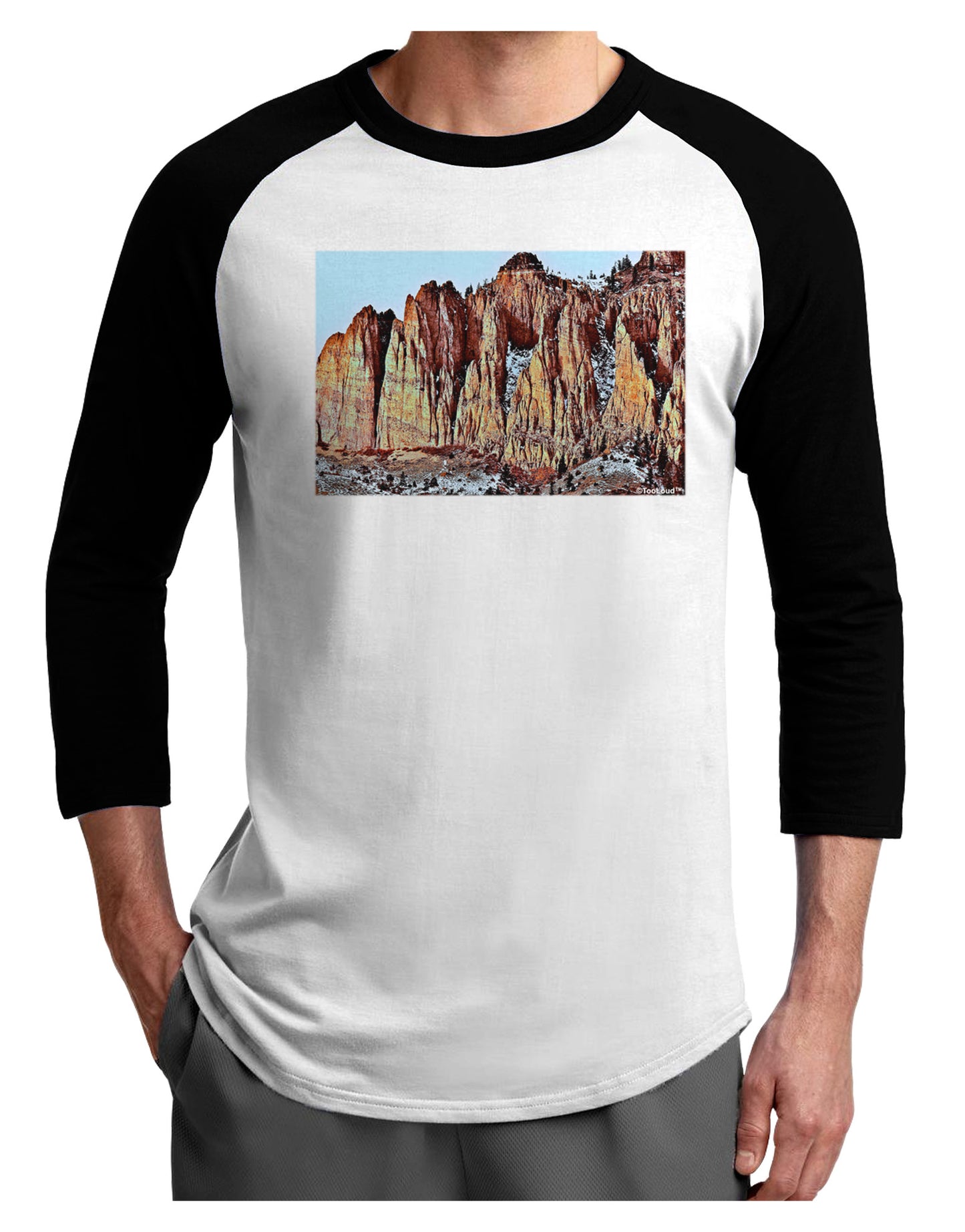 Colorado Mountain Spires Adult Raglan Shirt-TooLoud-White-Black-X-Small-Davson Sales