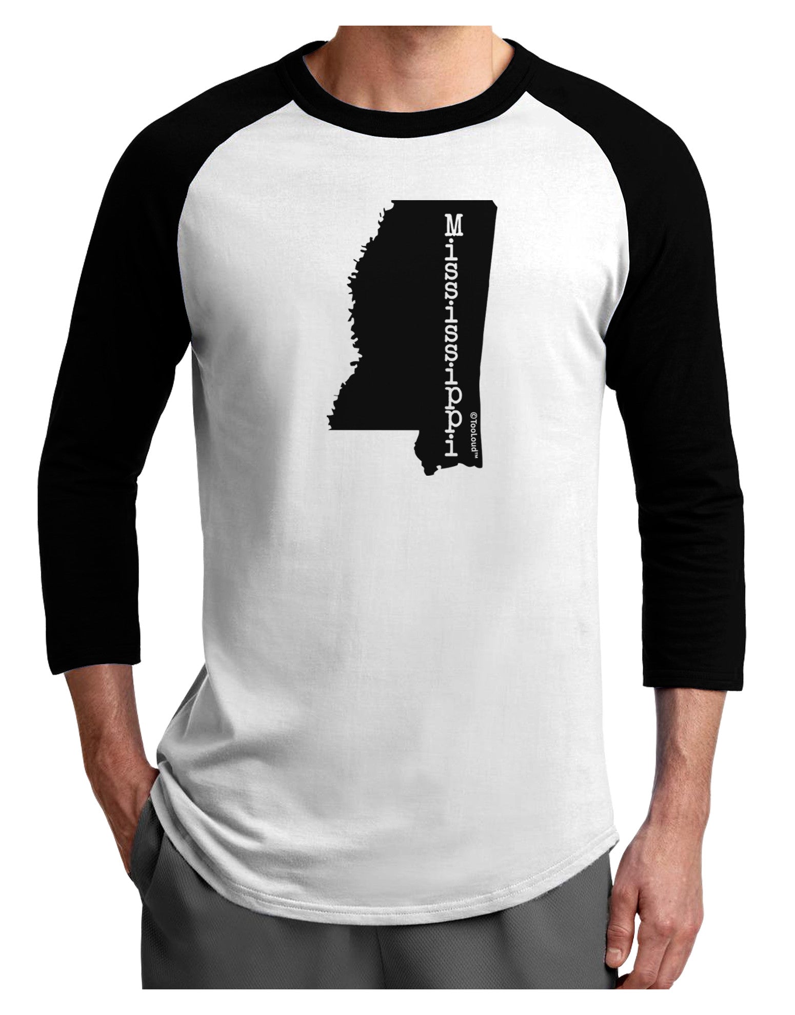 Mississippi - United States Shape Adult Raglan Shirt-Raglan Shirt-TooLoud-White-Black-X-Small-Davson Sales