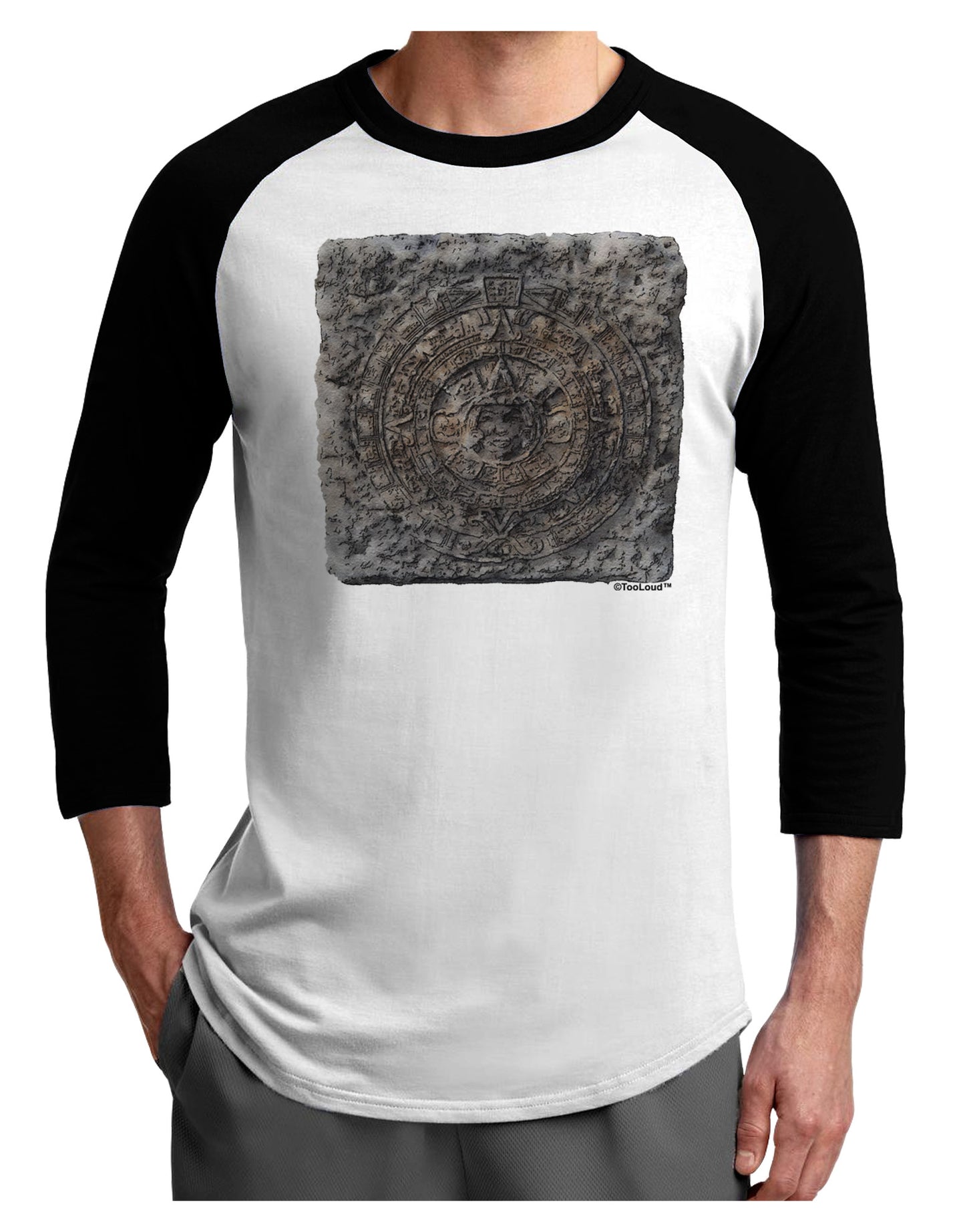 Stone Carving Watercolor Adult Raglan Shirt-TooLoud-White-Black-X-Small-Davson Sales