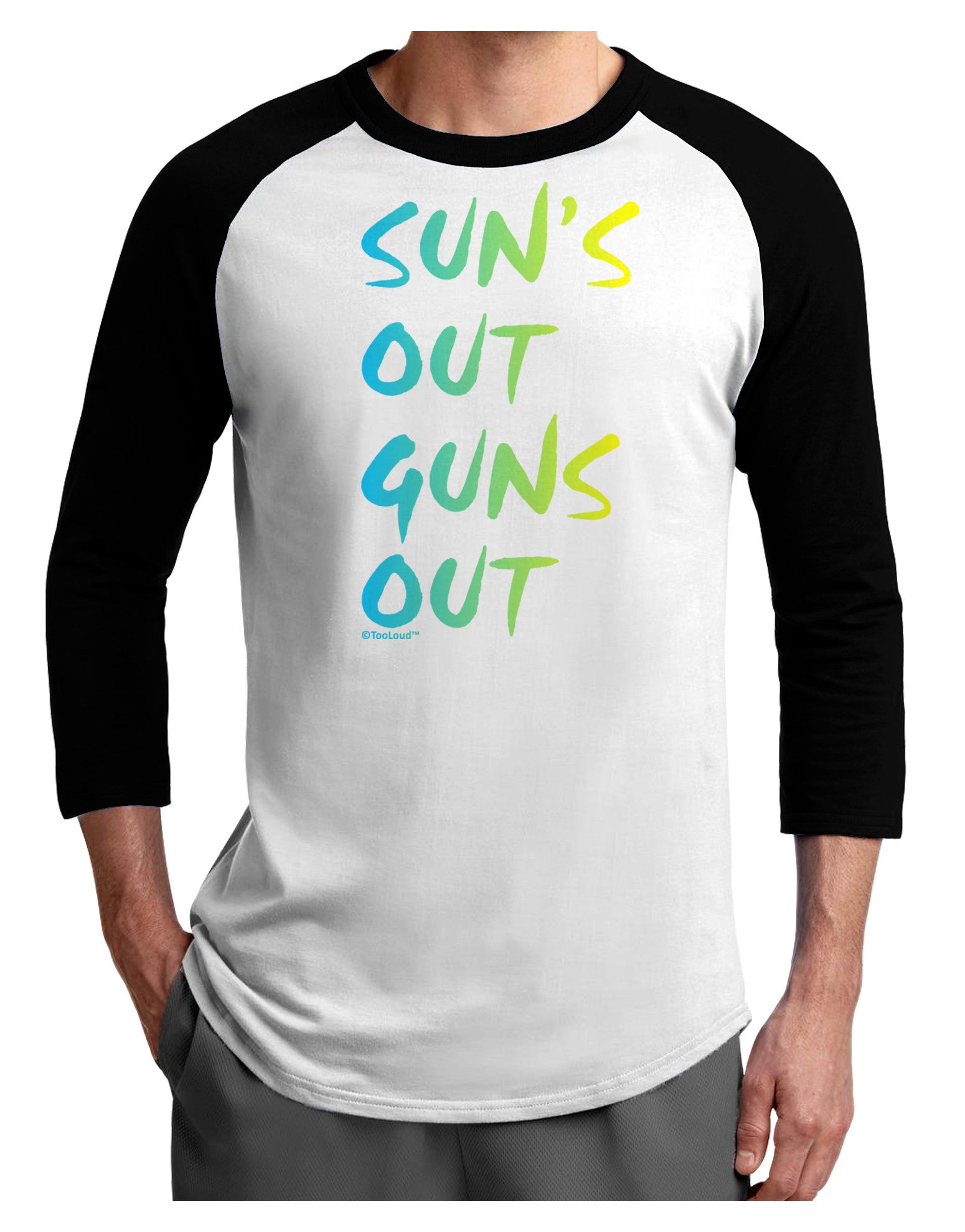 Suns Out Guns Out - Gradient Colors Adult Raglan Shirt-TooLoud-White-Black-X-Small-Davson Sales