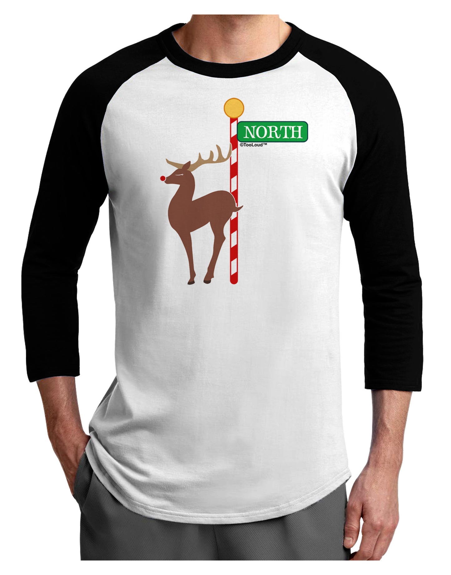 Rudolf Ratchet Reindeer Color Adult Raglan Shirt-TooLoud-White-Black-X-Small-Davson Sales