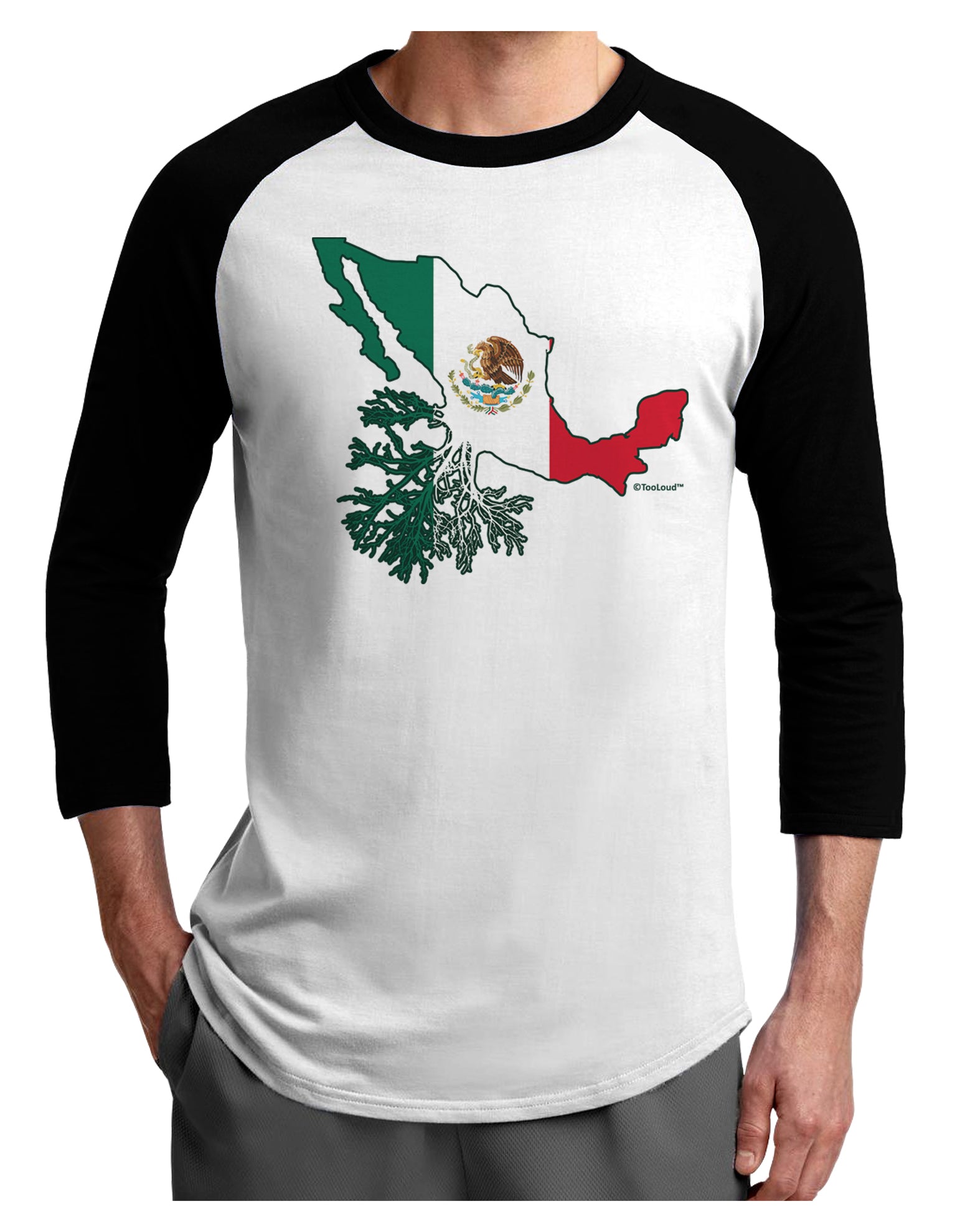 Mexican Roots - Mexico Outline Mexican Flag Adult Raglan Shirt by TooLoud-TooLoud-White-Black-X-Small-Davson Sales