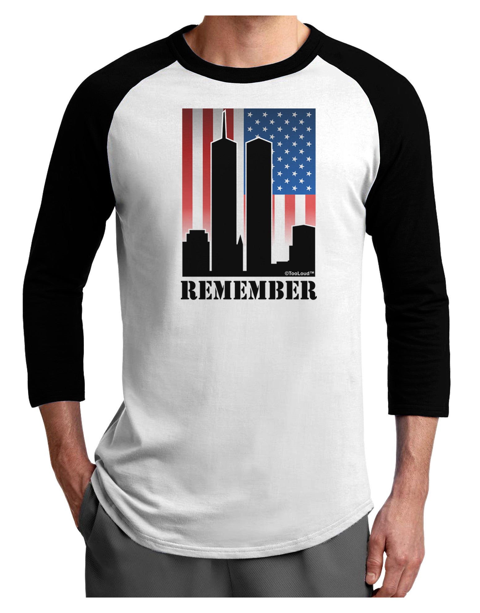 TooLoud Twin Towers Remember Adult Raglan Shirt-Raglan Shirt-TooLoud-White-Black-X-Small-Davson Sales
