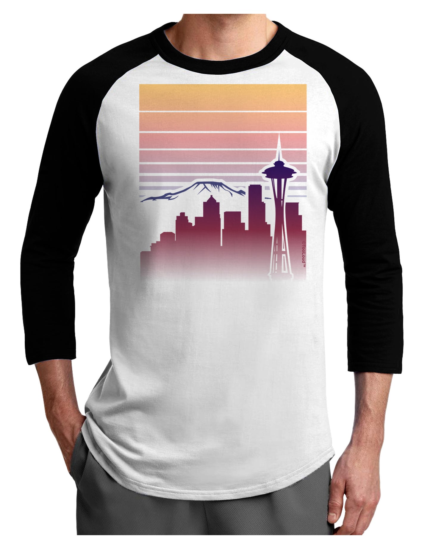 Seattle Skyline Sunrise Adult Raglan Shirt-Raglan Shirt-TooLoud-White-Black-X-Small-Davson Sales