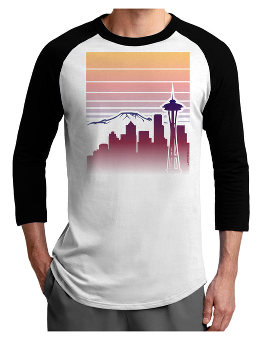 Seattle Skyline Sunrise Adult Raglan Shirt-Raglan Shirt-TooLoud-White-Black-X-Small-Davson Sales