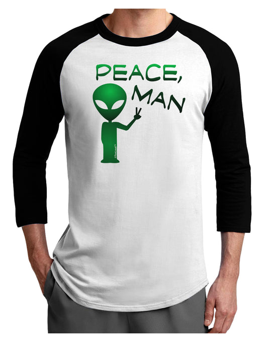 Peace Man Alien Adult Raglan Shirt-TooLoud-White-Black-X-Small-Davson Sales