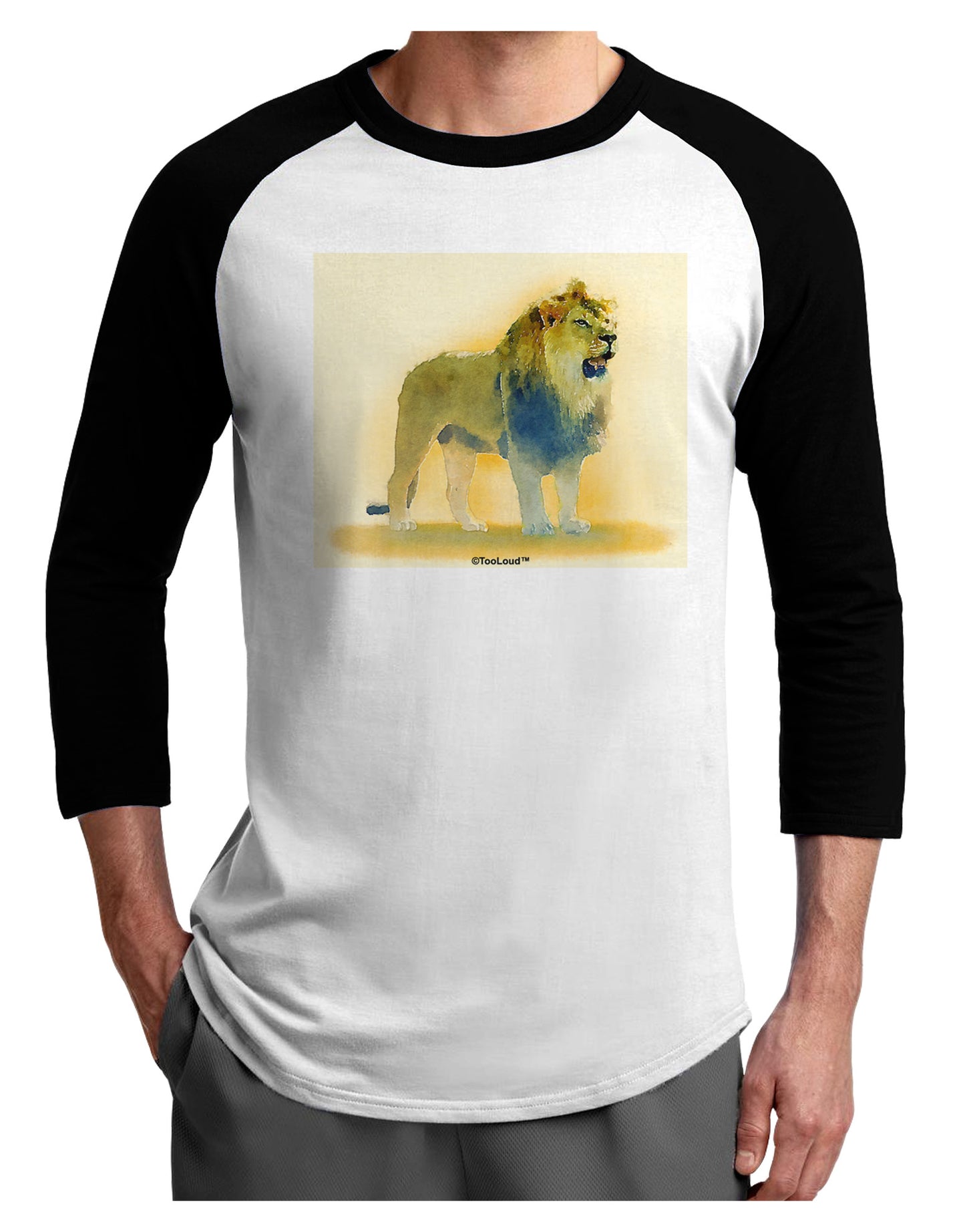 Lion Watercolor 1 Adult Raglan Shirt-TooLoud-White-Black-X-Small-Davson Sales