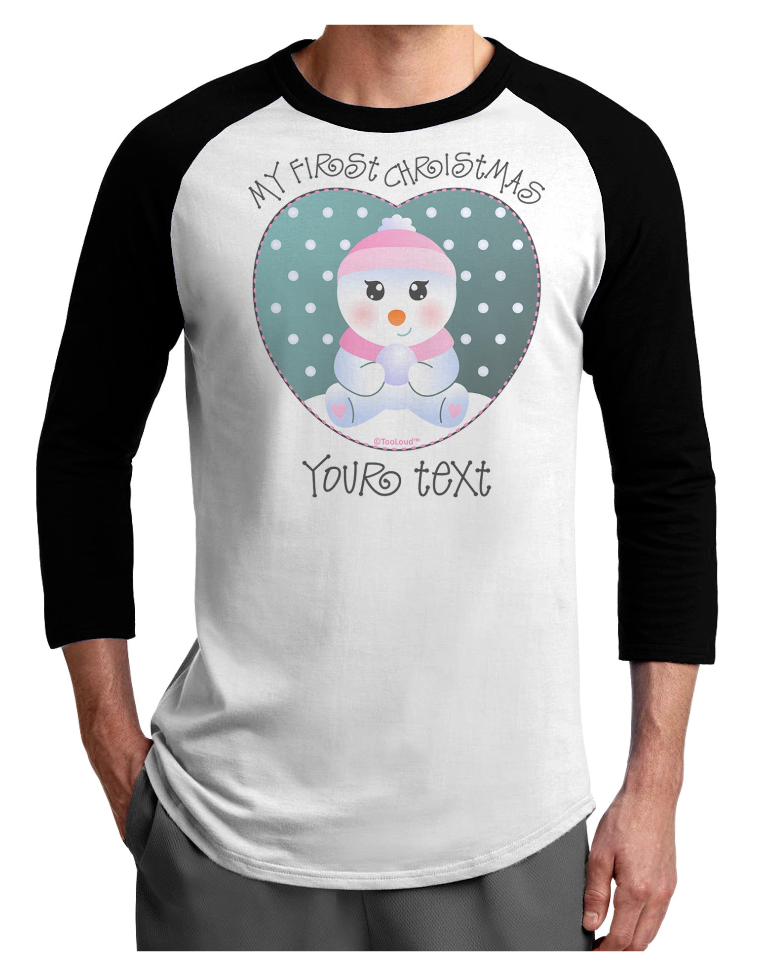 Personalized My First Christmas Snowbaby Girl Adult Raglan Shirt-TooLoud-White-Black-X-Small-Davson Sales
