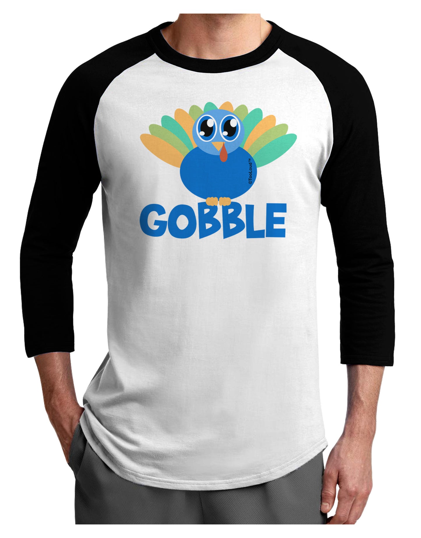 Cute Gobble Turkey Blue Adult Raglan Shirt-Raglan Shirt-TooLoud-White-Black-X-Small-Davson Sales