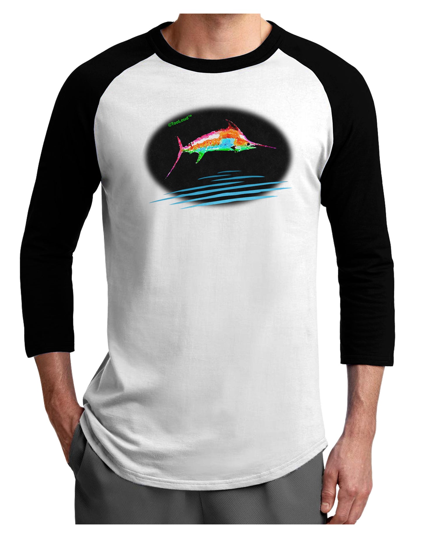Colorful Swordfish Watercolor Adult Raglan Shirt-Raglan Shirt-TooLoud-White-Black-X-Small-Davson Sales