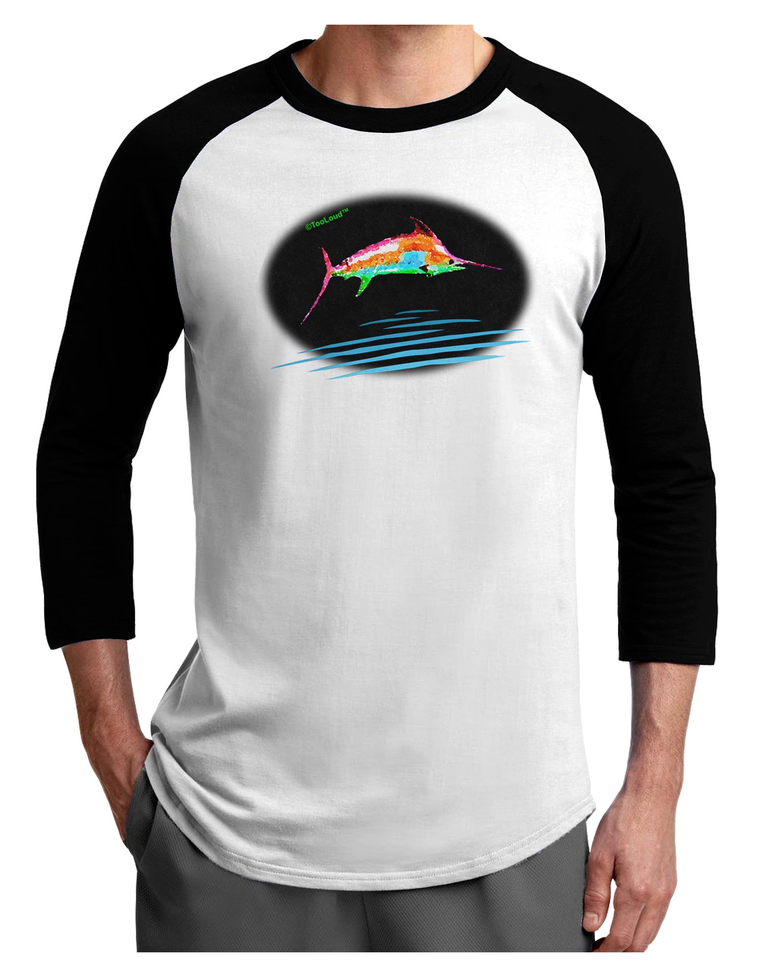 Colorful Swordfish Watercolor Adult Raglan Shirt-Raglan Shirt-TooLoud-White-Black-X-Small-Davson Sales