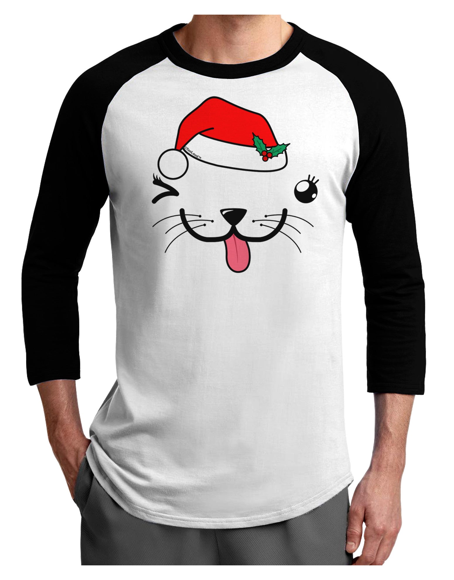 Kyu-T Face Puppina Santa Girl Dog Adult Raglan Shirt-Raglan Shirt-TooLoud-White-Black-X-Small-Davson Sales