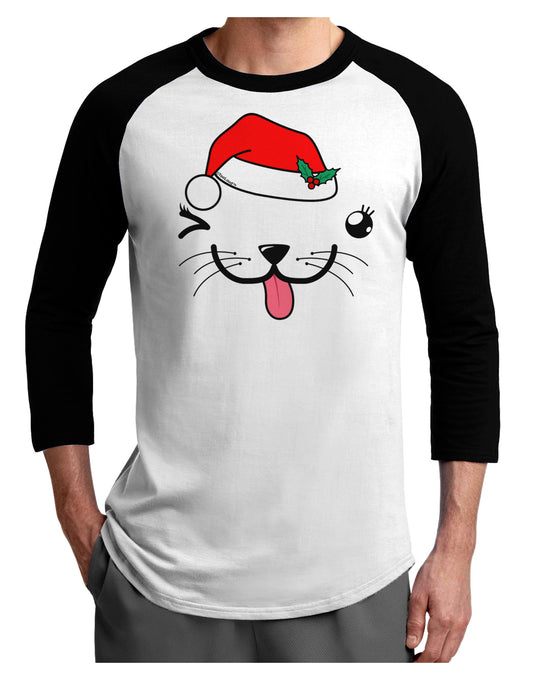 Kyu-T Face Puppina Santa Girl Dog Adult Raglan Shirt-Raglan Shirt-TooLoud-White-Black-X-Small-Davson Sales