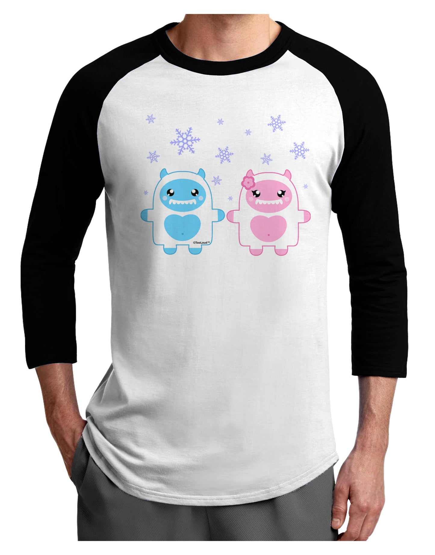Cute Abominable Snowman Yeti Couple - Christmas Adult Raglan Shirt-TooLoud-White-Black-X-Small-Davson Sales