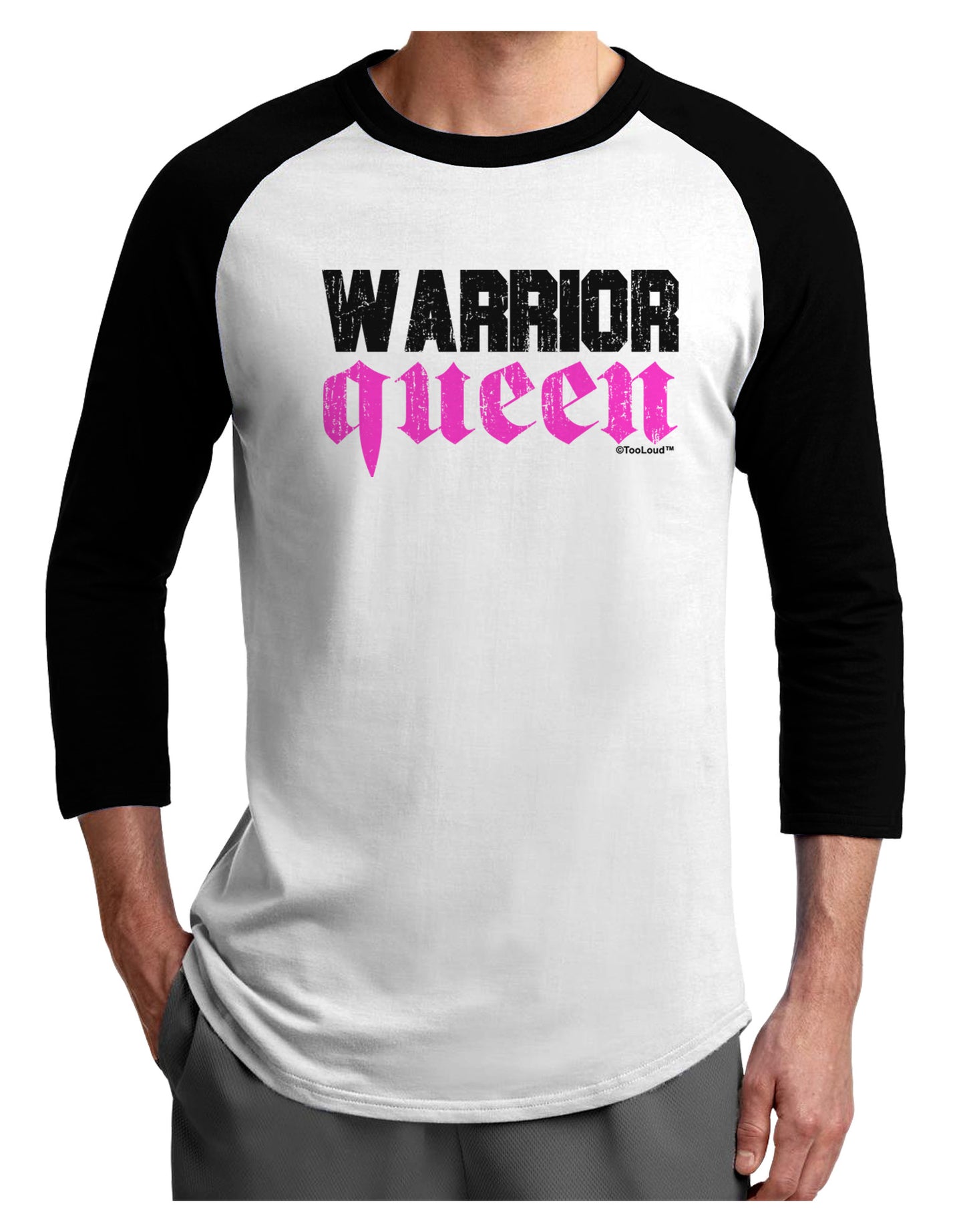 TooLoud Warrior Queen Pink Script Adult Raglan Shirt-TooLoud-White-Black-X-Small-Davson Sales