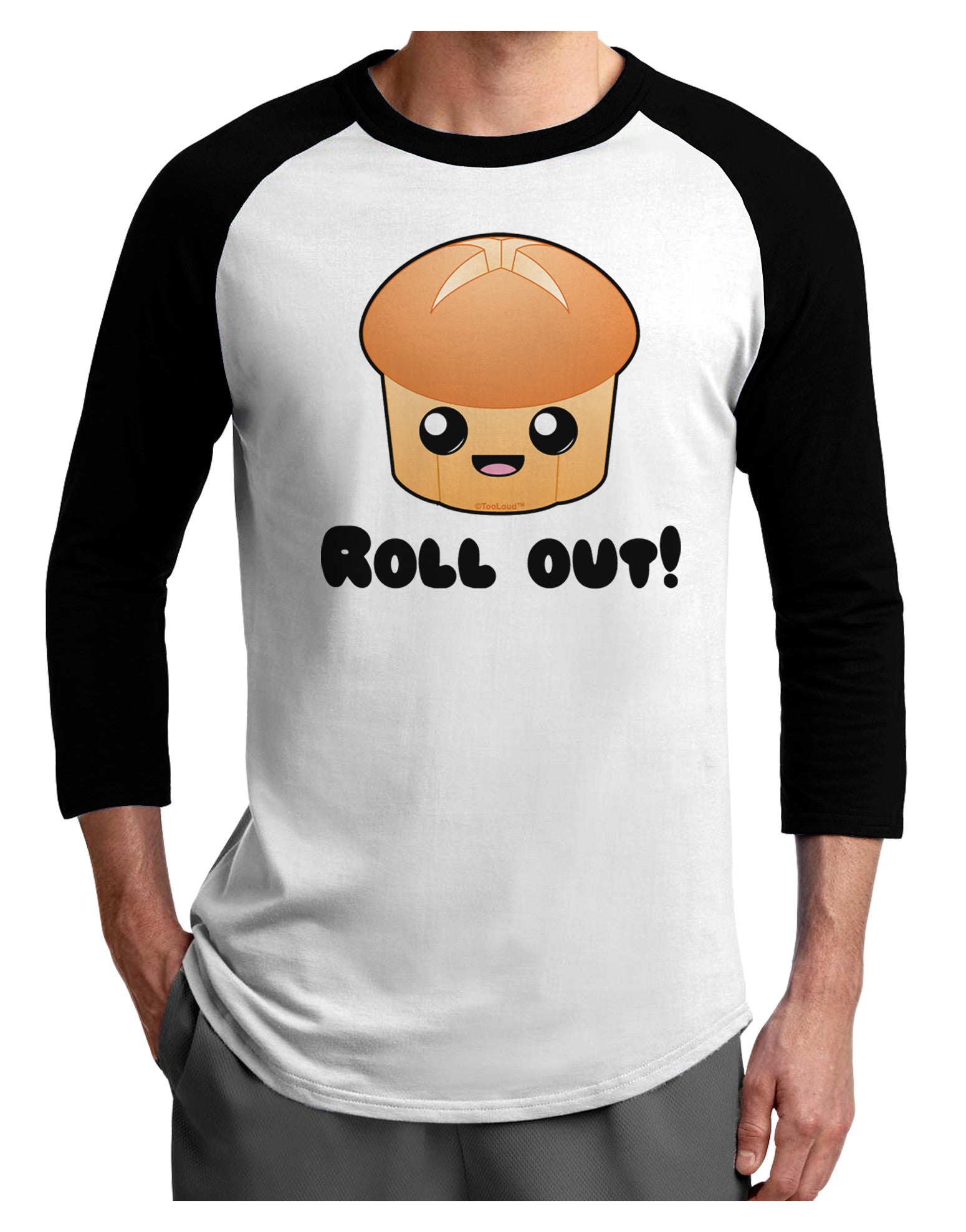 Roll Out Cute Roll Adult Raglan Shirt-TooLoud-White-Black-X-Small-Davson Sales