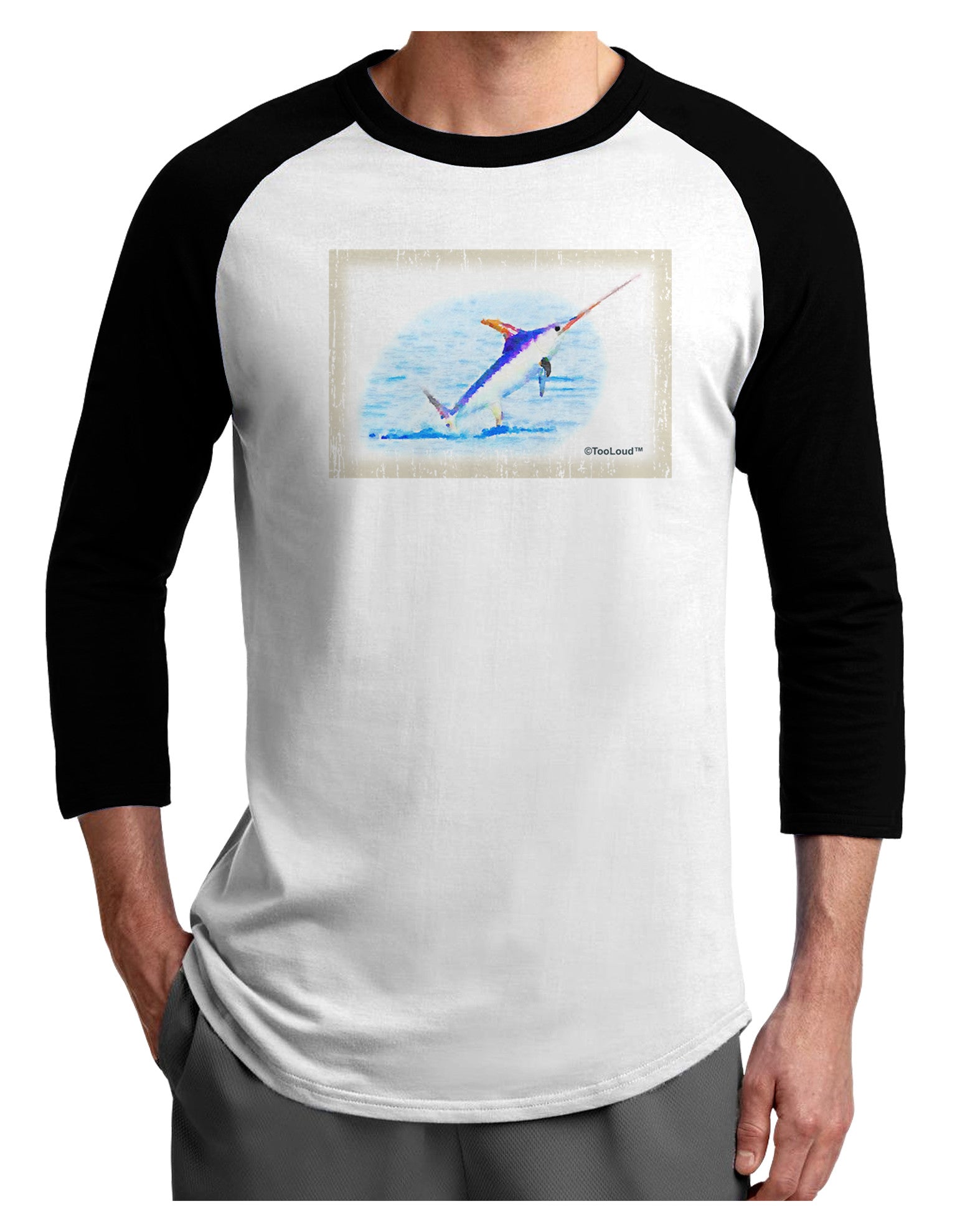 Swordfish Watercolor Adult Raglan Shirt-Raglan Shirt-TooLoud-White-Black-X-Small-Davson Sales