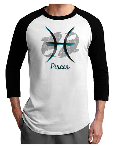 Pisces Symbol Adult Raglan Shirt-TooLoud-White-Black-X-Small-Davson Sales