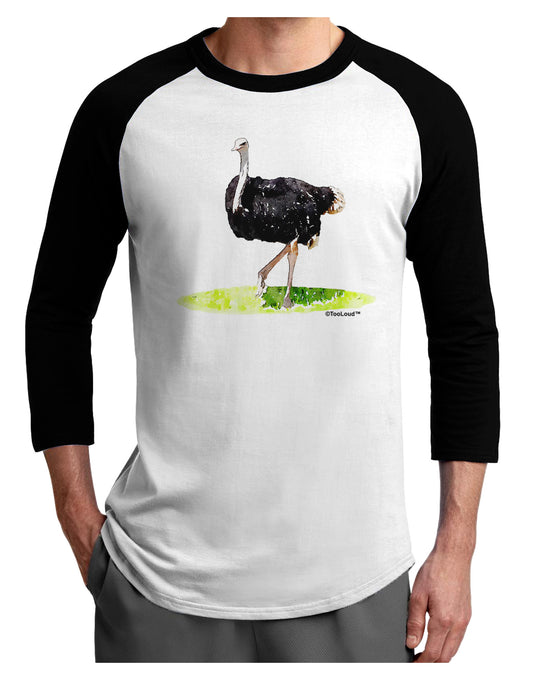 Ostrich Watercolor Adult Raglan Shirt-TooLoud-White-Black-X-Small-Davson Sales