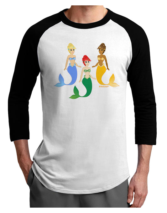 Three Mermaids Adult Raglan Shirt-TooLoud-White-Black-X-Small-Davson Sales