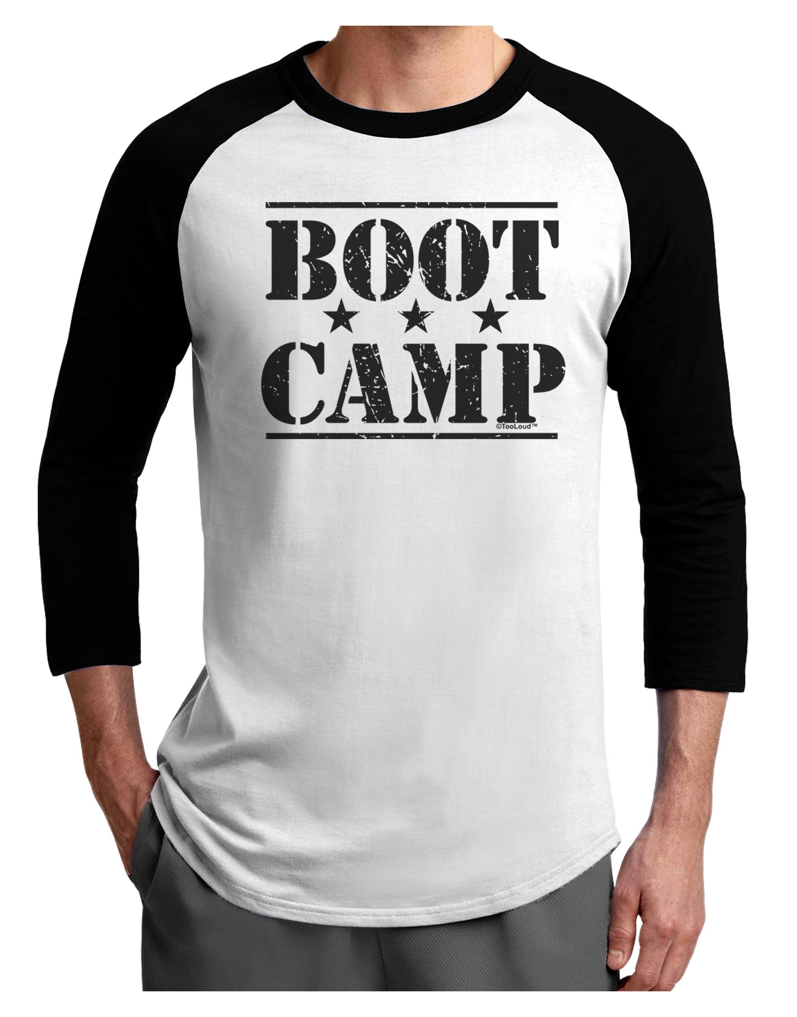 Bootcamp Large distressed Text Adult Raglan Shirt-Raglan Shirt-TooLoud-White-Black-X-Small-Davson Sales