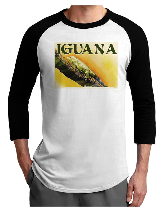 Iguana Watercolor Text Adult Raglan Shirt-TooLoud-White-Black-X-Small-Davson Sales