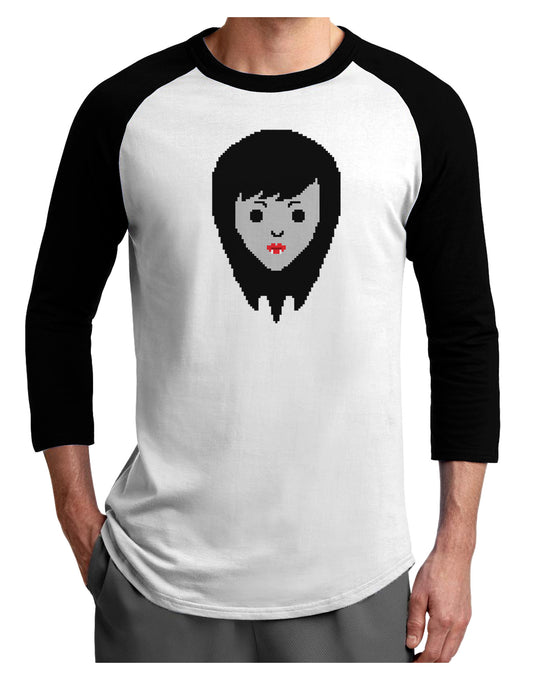 Cute Pixel Vampire Female Adult Raglan Shirt-TooLoud-White-Black-X-Small-Davson Sales