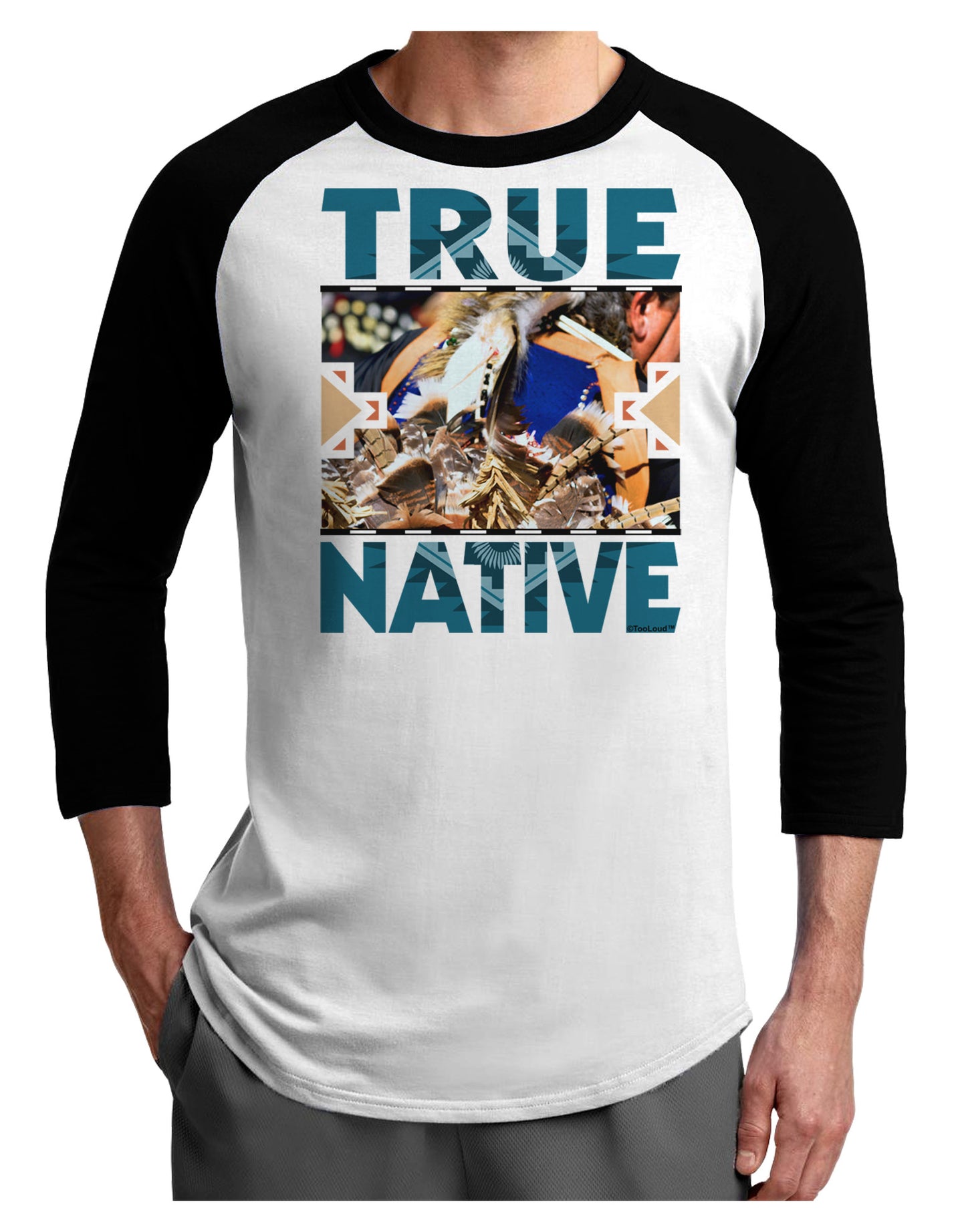 True Native American Adult Raglan Shirt-TooLoud-White-Black-X-Small-Davson Sales