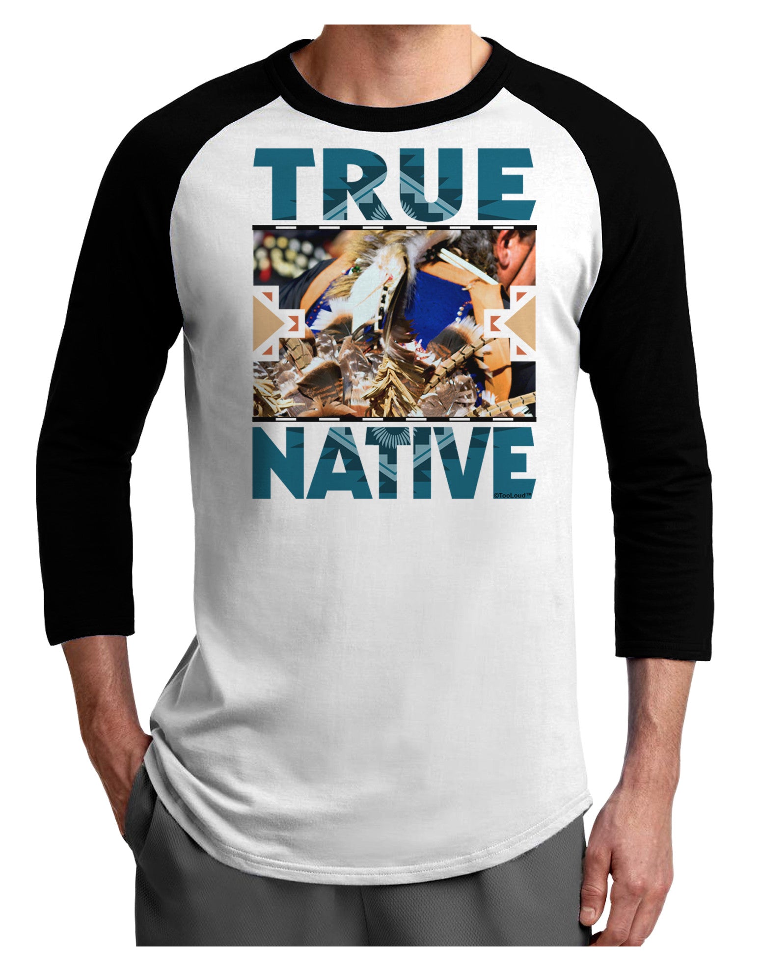 True Native American Adult Raglan Shirt-TooLoud-White-Black-X-Small-Davson Sales